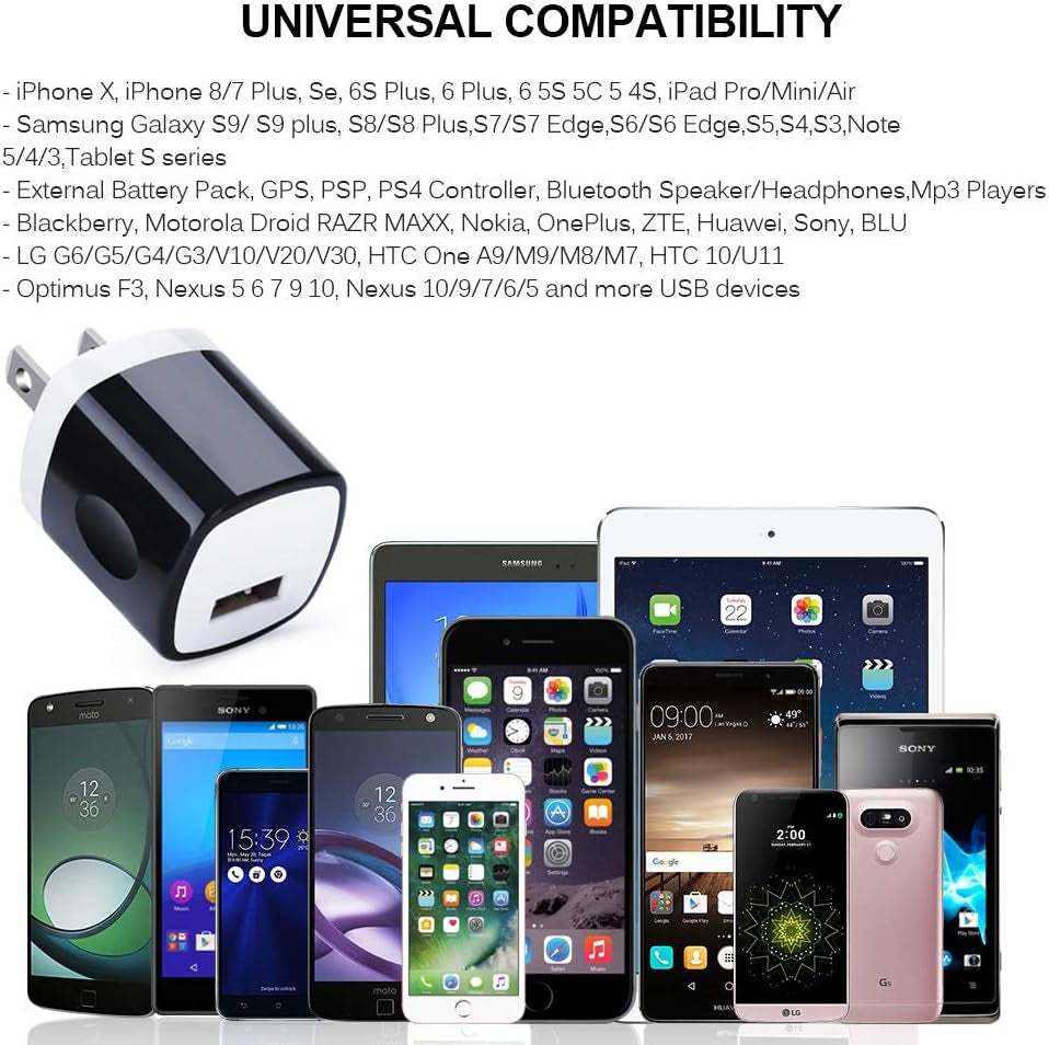 Wall Adapter, USB Wall Charger 6 Pack,  1A 5V Single Port USB Plugs Power Adapter Compatible Iphone 12 11 Xs XR X 8 7 6S 6, Samsung Galaxy A21 S10E S9 S8 Note 20 9 8 S7 Edge, G6, Google Pixel 4A