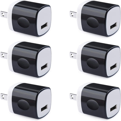 Wall Adapter, USB Wall Charger 6 Pack,  1A 5V Single Port USB Plugs Power Adapter Compatible Iphone 12 11 Xs XR X 8 7 6S 6, Samsung Galaxy A21 S10E S9 S8 Note 20 9 8 S7 Edge, G6, Google Pixel 4A