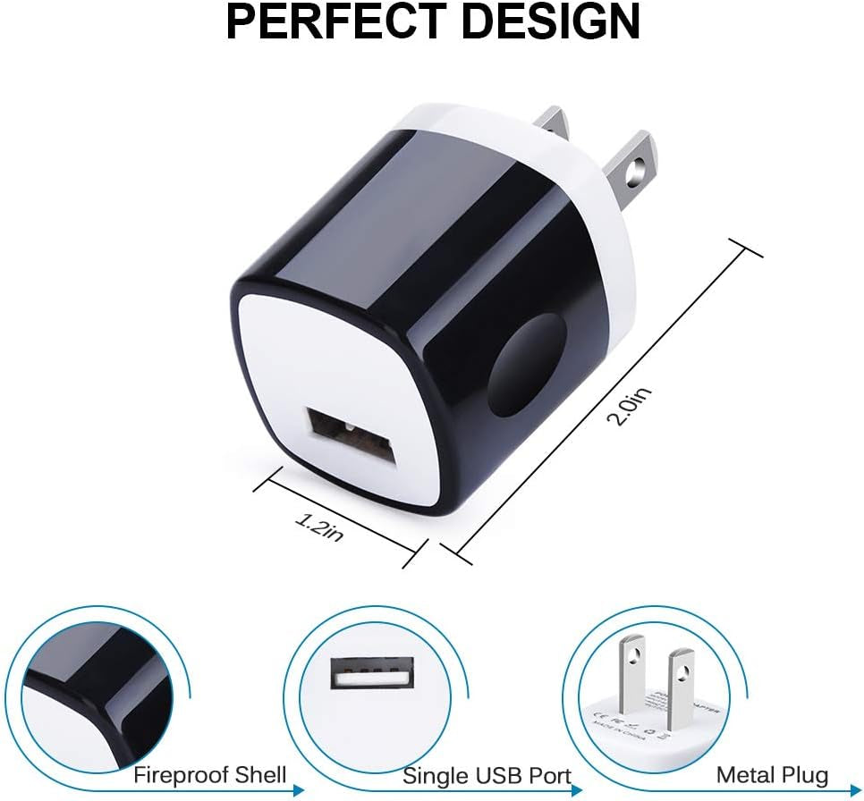 Wall Adapter, USB Wall Charger 6 Pack,  1A 5V Single Port USB Plugs Power Adapter Compatible Iphone 12 11 Xs XR X 8 7 6S 6, Samsung Galaxy A21 S10E S9 S8 Note 20 9 8 S7 Edge, G6, Google Pixel 4A