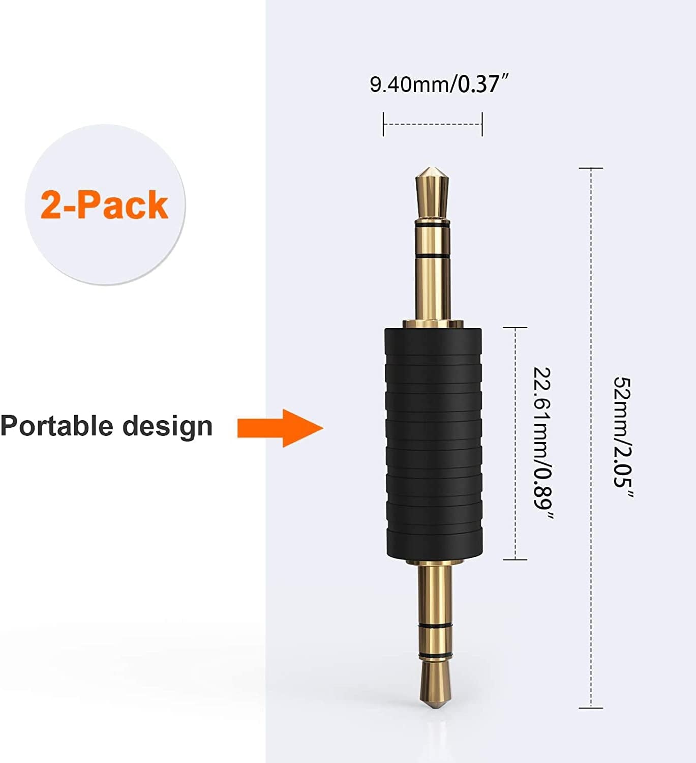 2 Pack 3.5Mm 1/8 Stereo Jack to 3.5Mm Audio Male to Male Adapter Connectors Gold Plated Compatible with for Taotronics, Mpow BH129 Bluetooth Receiver